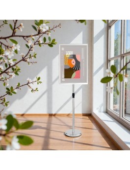 A4 Silver Rounded Corners Stainless Steel Sign/Display Stand